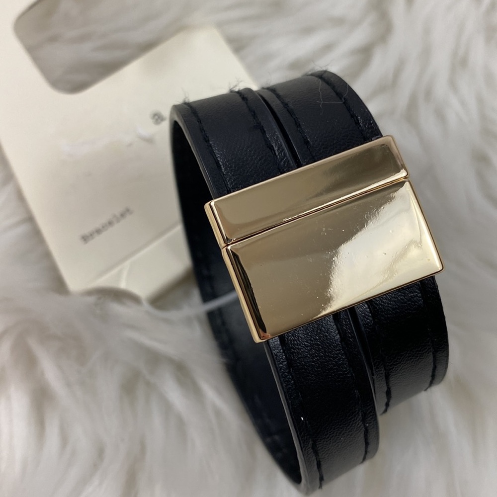 4/$20 A New Day Black Faux Leather Wrap Bracelet with Gold Chain Links Bracelet - Picture 4 of 8